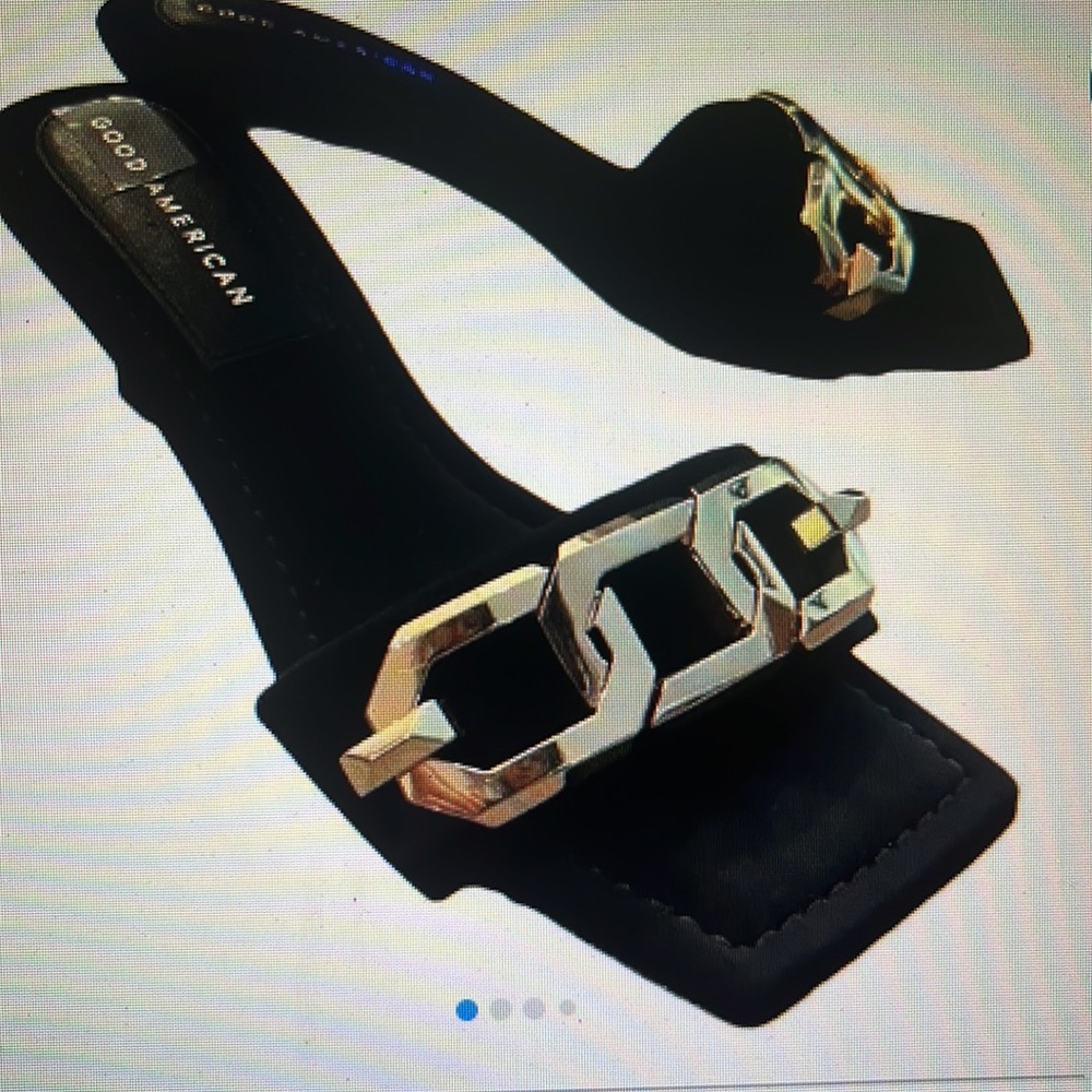 Good American Black & Gold Chunky Chain Single Strap Heeled Sandal